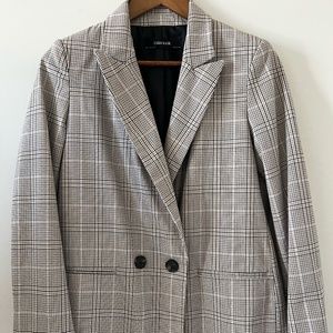 Zara Double Breasted Black & Tan Plaid Blazer Size S